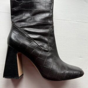 Autograph Dark Brown Croc-Embossed Heeled Boots